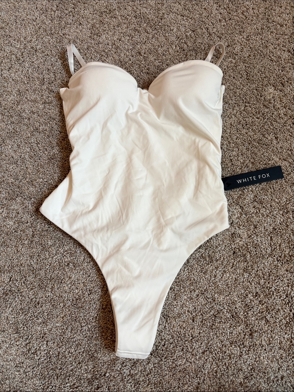 White Fox Boutique Cream Sculpted Bustier Bodysuit